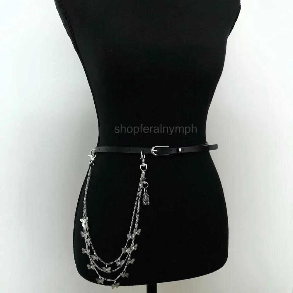 Vintage Y2K Gummy Bear Butterfly Chain Belt, Fits 33–36 Inches, X7GA1195